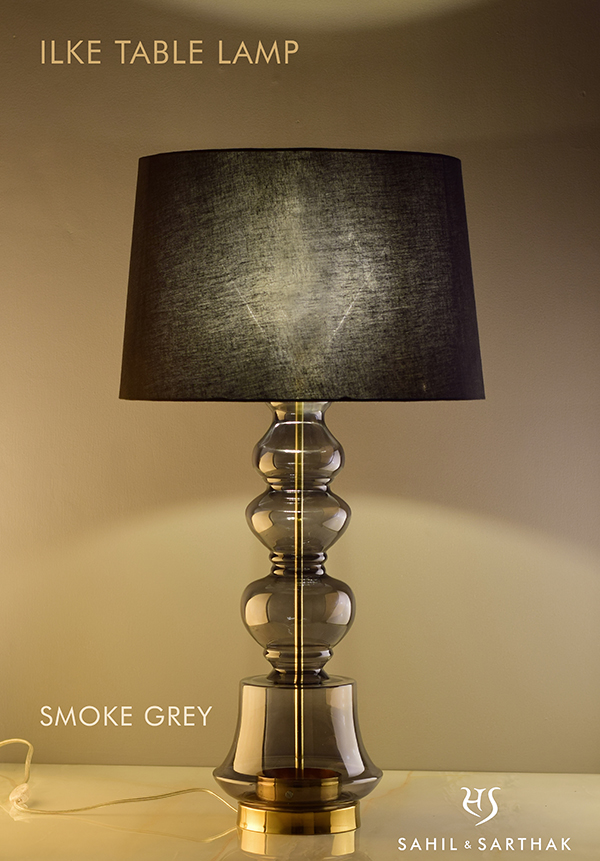 Smoke Grey color Ilke Table Lamp by Sahil & Sarthak Black Shade